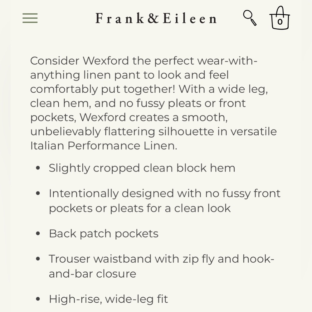 Frank & Eileen- Wexford Summer Navy Wide-Leg Linen/cotton Trousers - Picture 5 of 10